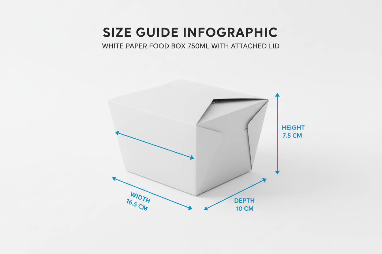 Size guide white paper food box 750ml