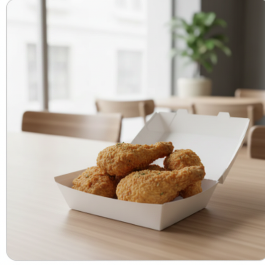 White paper food box 750ml open with fried chicken