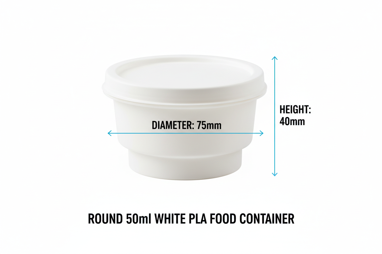 Size guide round white 50ml PLA container