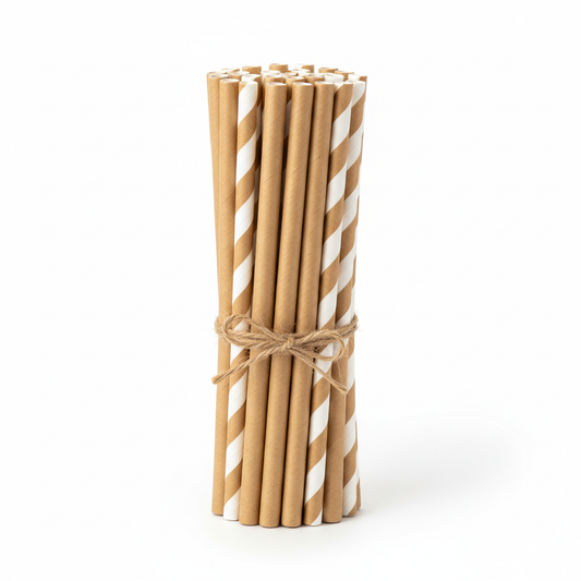 Bundle of paper straws close up
