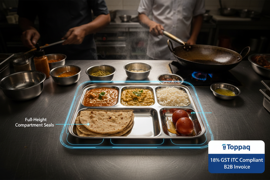 Disposable compartmental food trays wholesale engineered for leak-proof Indian thali delivery with full-height dividers and individual compartment seals — Toppaq