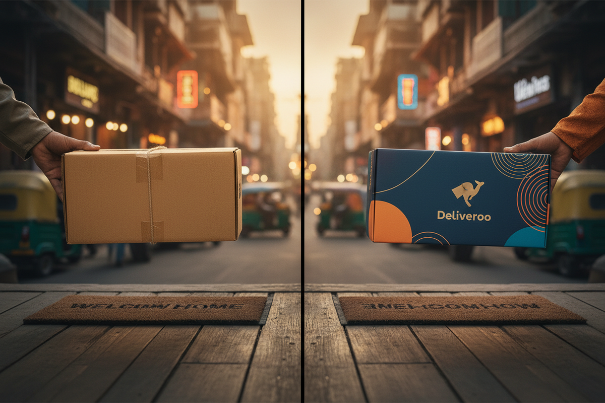 Generic plain brown delivery box vs premium custom branded packaging box — the hidden cost of generic packaging for cloud kitchens and cafes in India