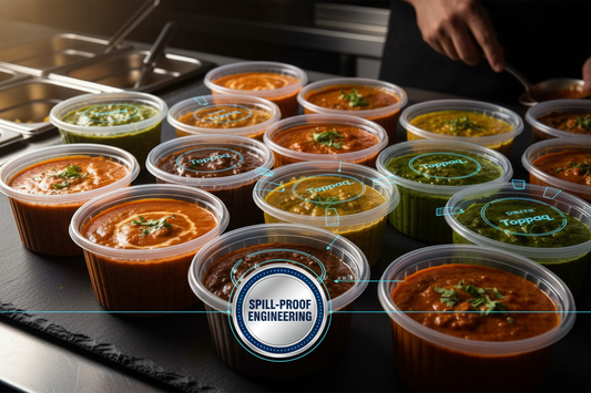 Leak-proof gravy containers wholesale with interlocking click-lock lids for Indian restaurant delivery — Toppaq
