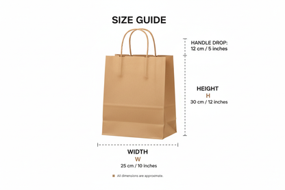 Size guide kraft paper bag with handle