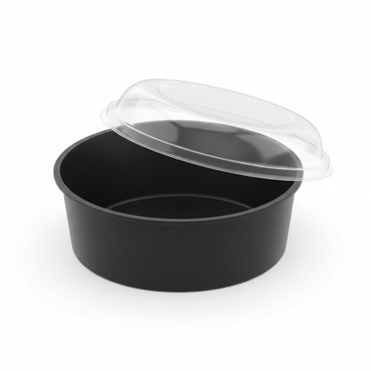 Round black 1000ml PLA container lid open