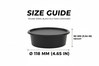 Size guide round black 500ml PLA container