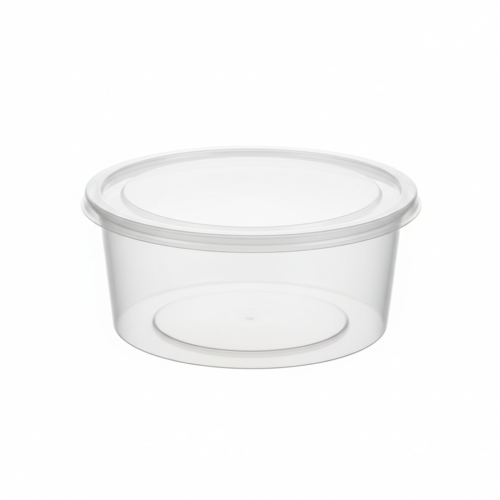 Round transparent PLA food container 1000ml with clear lid