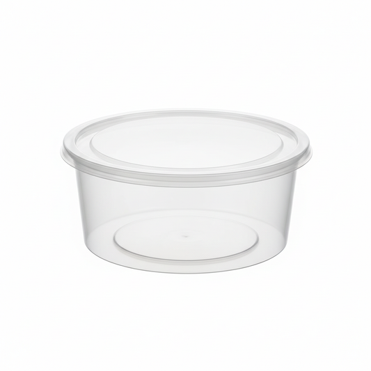 Round transparent PLA food container 1000ml with clear lid
