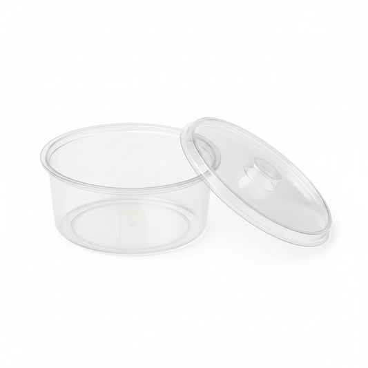 Round transparent 50ml PLA container lid open