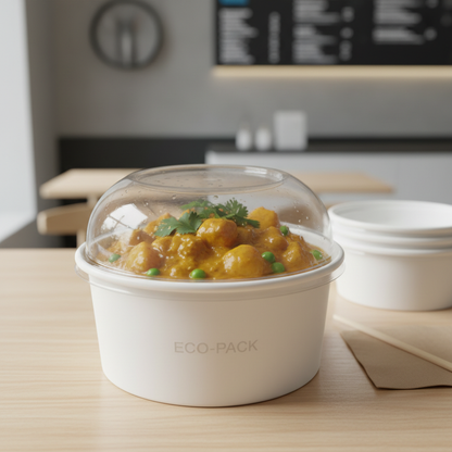 Round white PLA 1200ml container with curry lifestyle