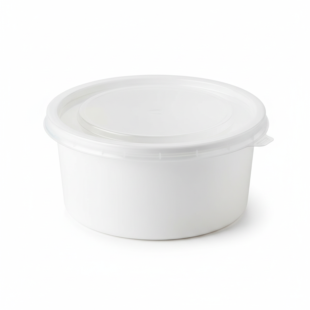 Round white PLA food container 250ml with transparent lid