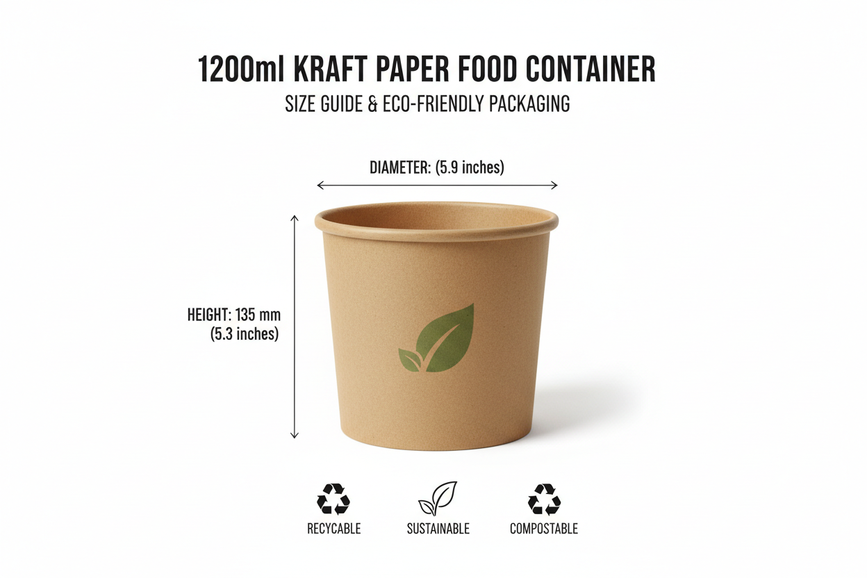 Size guide for 1200ml kraft paper container
