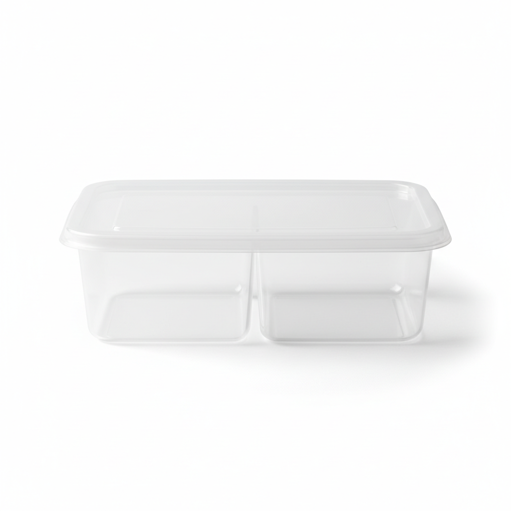 Transparent PLA 2 compartment container front view