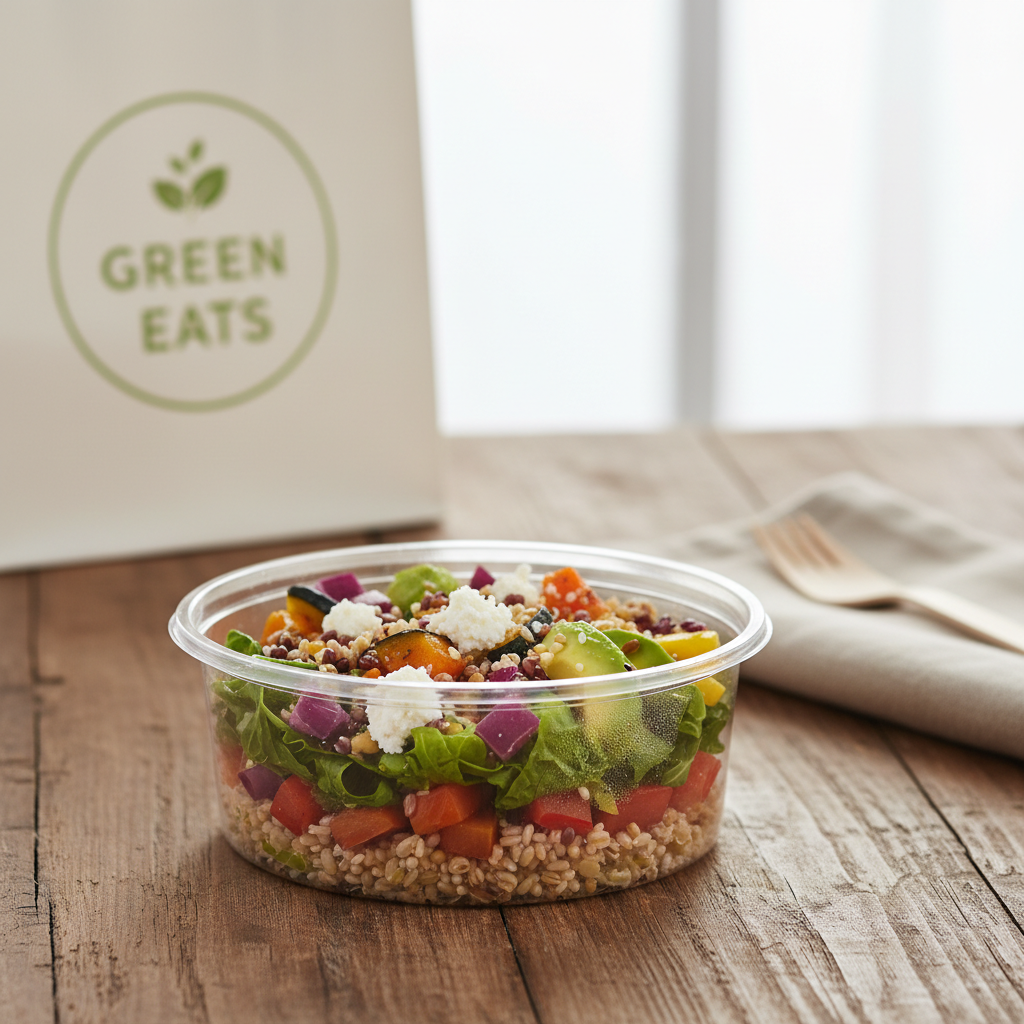 Round transparent PLA 250ml container with food lifestyle