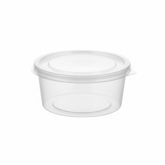 Round transparent PLA food container 100ml with clear lid