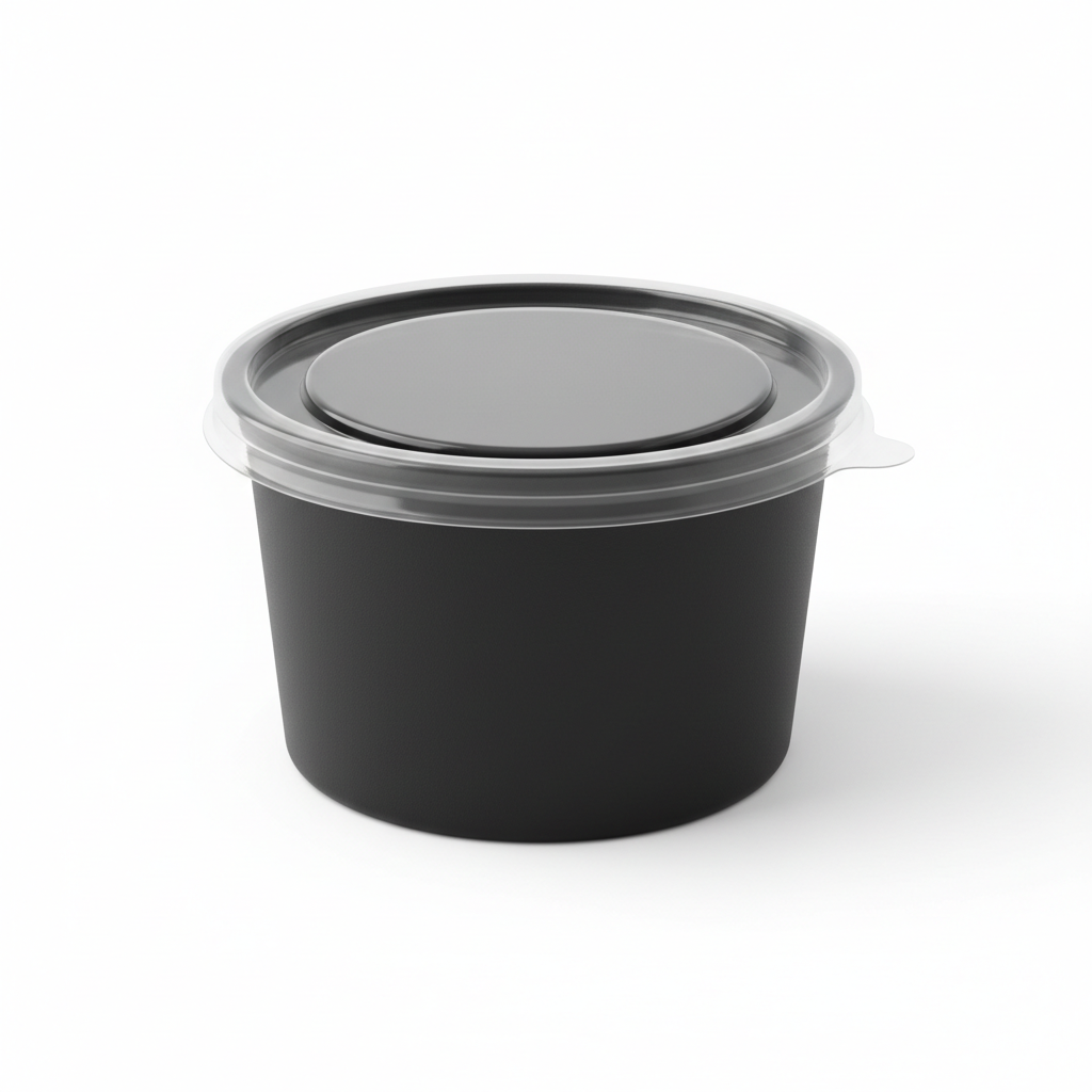 Black PLA food container 100ml with transparent lid