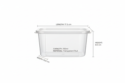 Size guide rectangular transparent PLA 750ml