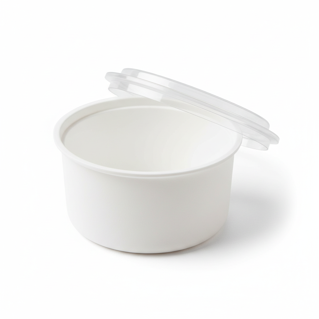 Round white 50ml PLA container lid open