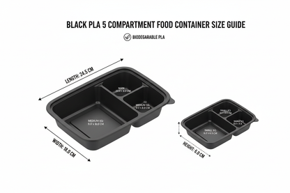 Size guide black PLA 5 compartment container