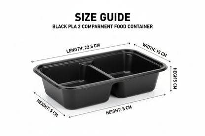 Size guide black PLA 2 compartment container