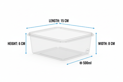 Size guide rectangular transparent PLA 500ml