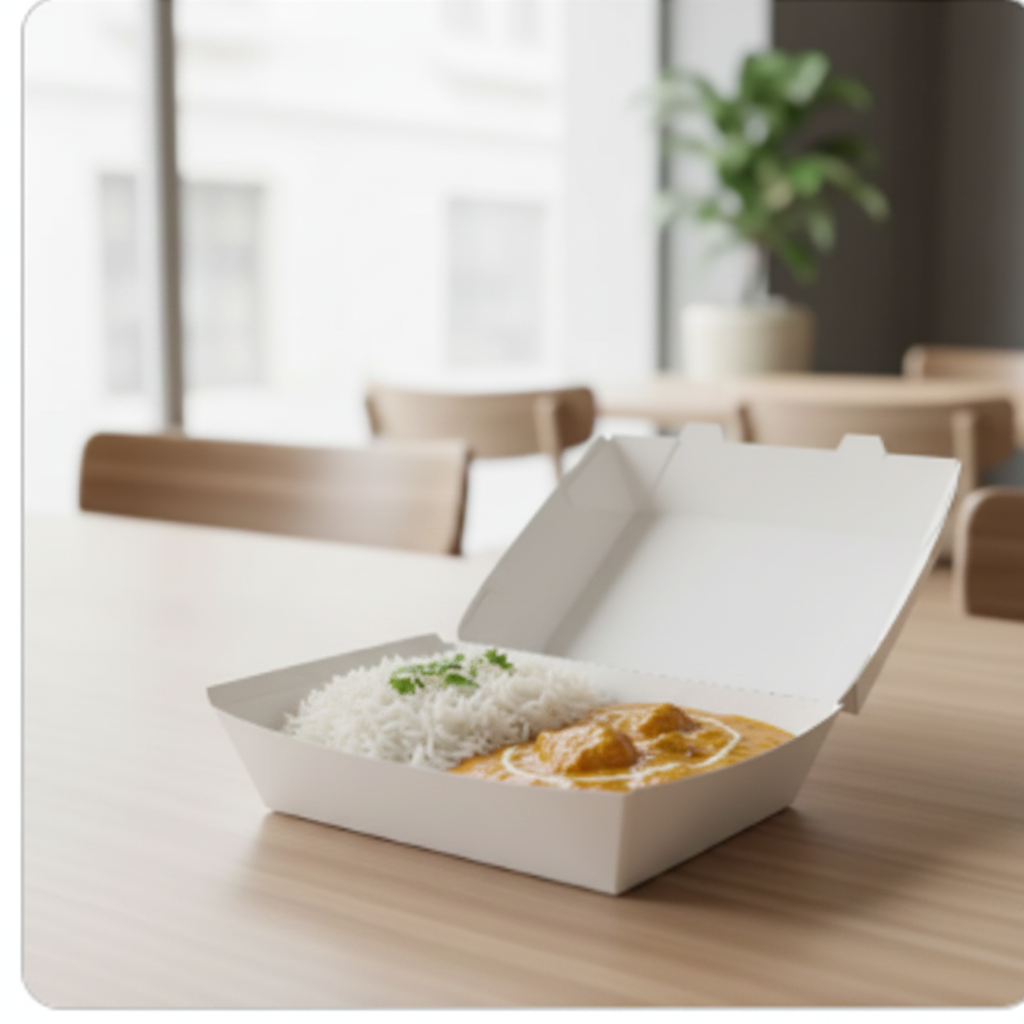 White paper food box 1000ml open with full meal