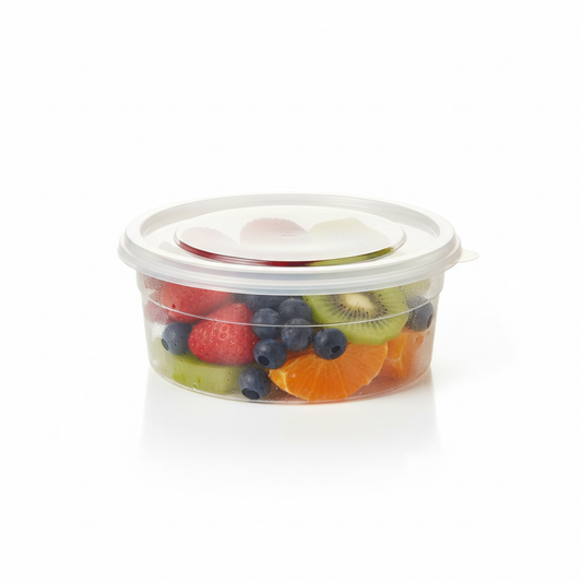 Round transparent PLA food container 1500ml with clear lid