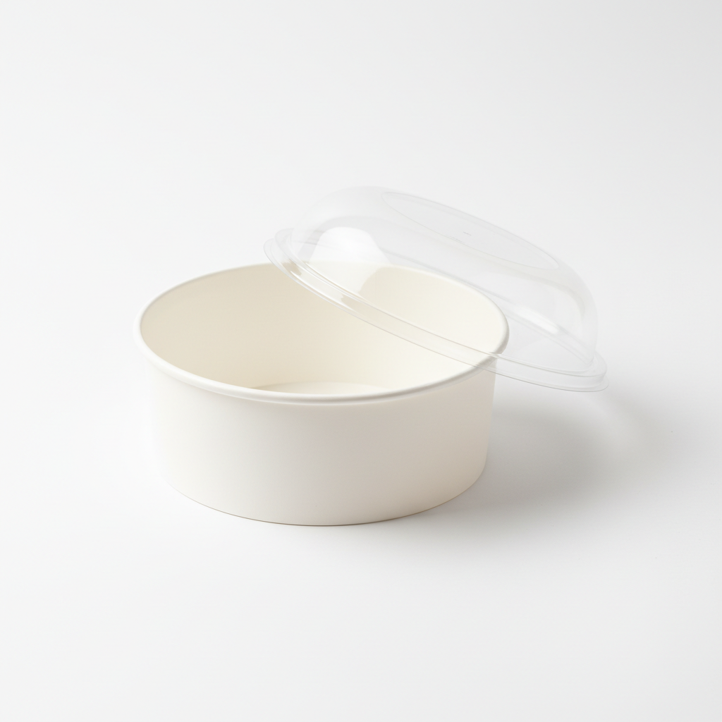 Round white 1200ml PLA container lid open