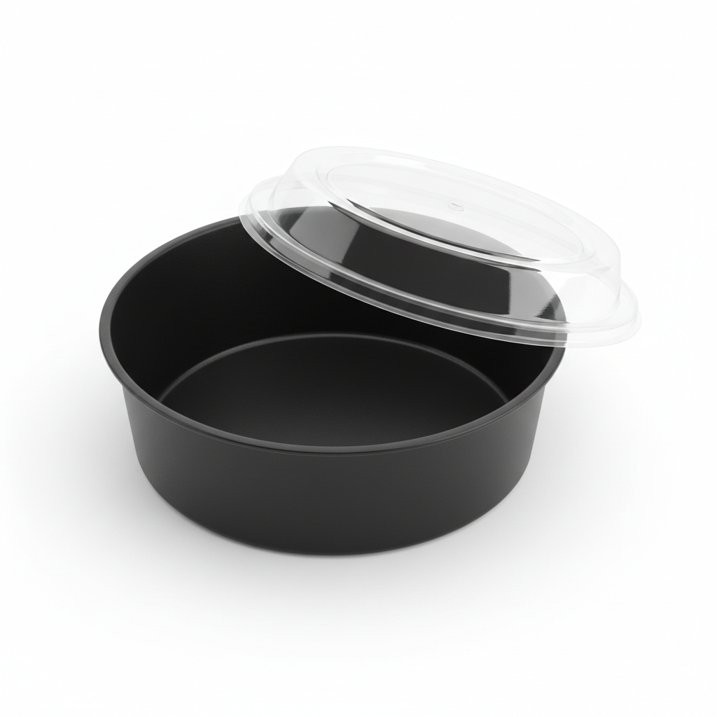 Round black 1500ml PLA container lid open