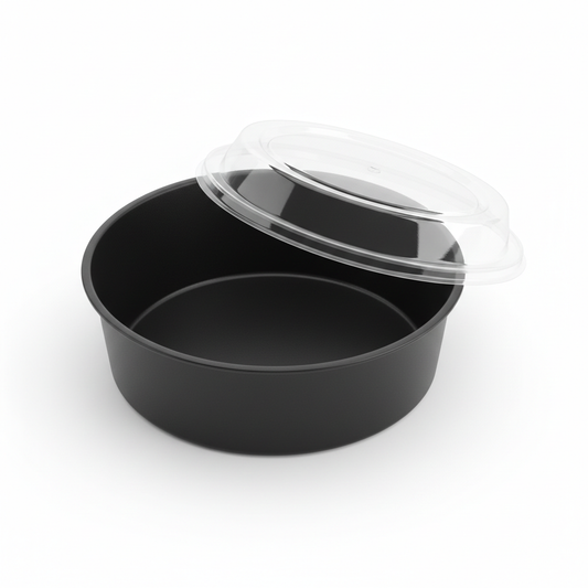 Round black 1500ml PLA container lid open