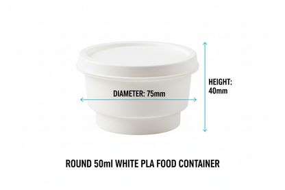 Size guide round white 50ml PLA container