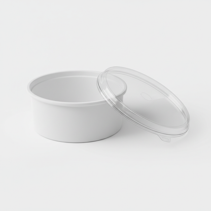 Round white 500ml PLA container lid open