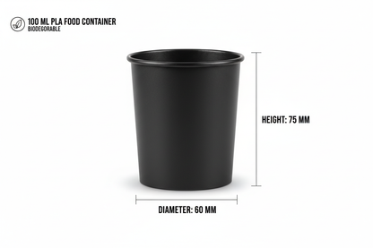 Size guide for black 100ml PLA container