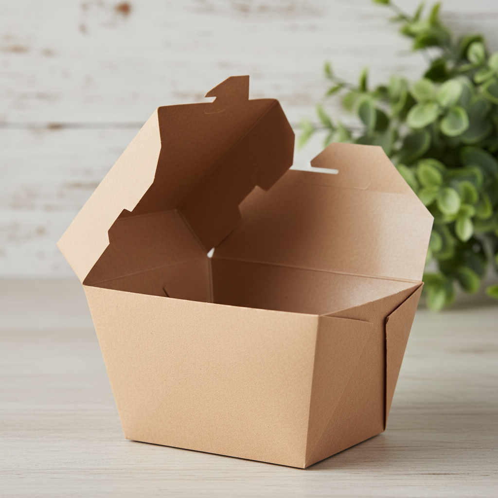 Kraft paper food container with lid open