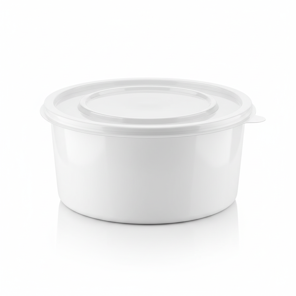 Round white PLA food container 750ml with transparent lid