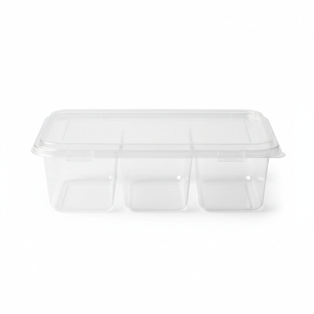 Transparent PLA 5 compartment container front view