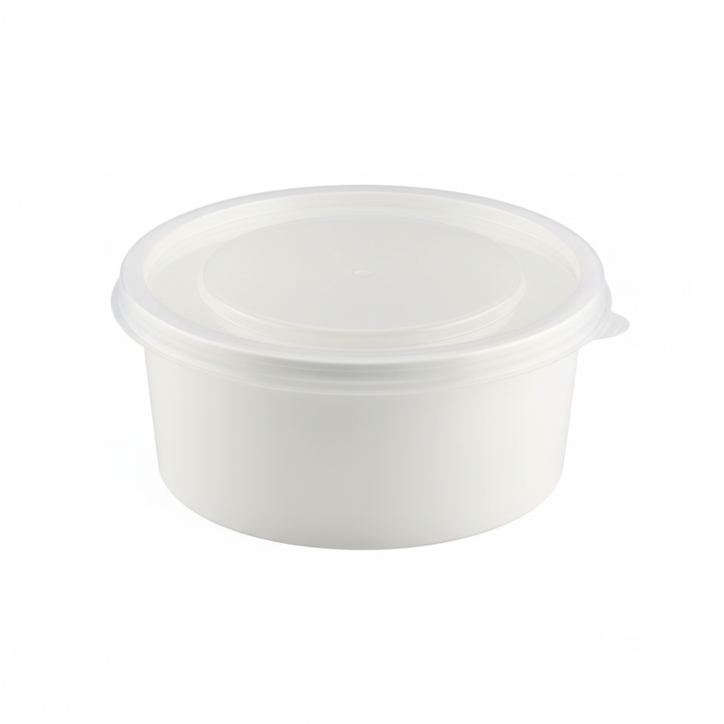 Round white PLA food container 500ml with transparent lid
