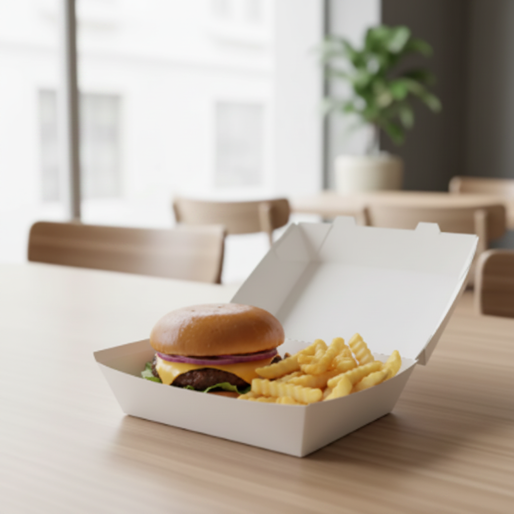 White paper food box 750ml side angle view