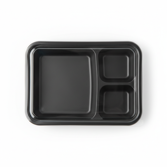 Black PLA 3 compartment container top view
