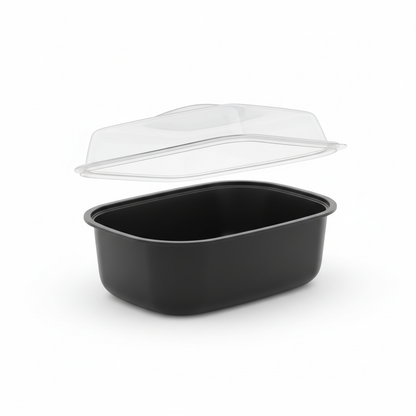 Black 250ml PLA container transparent lid open