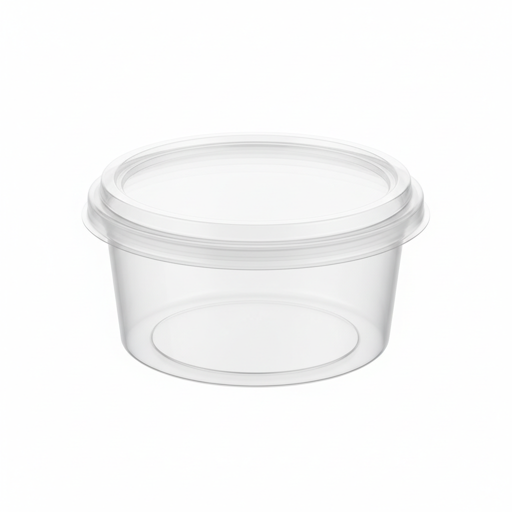 Round transparent PLA food container 250ml with clear lid