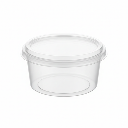Round transparent PLA food container 250ml with clear lid