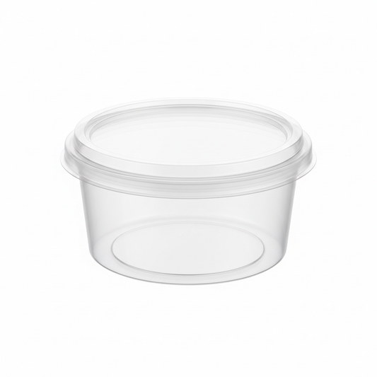 Round transparent PLA food container 250ml with clear lid