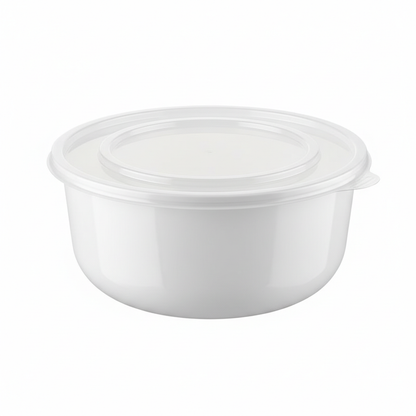 Round white PLA food container 1200ml with transparent lid