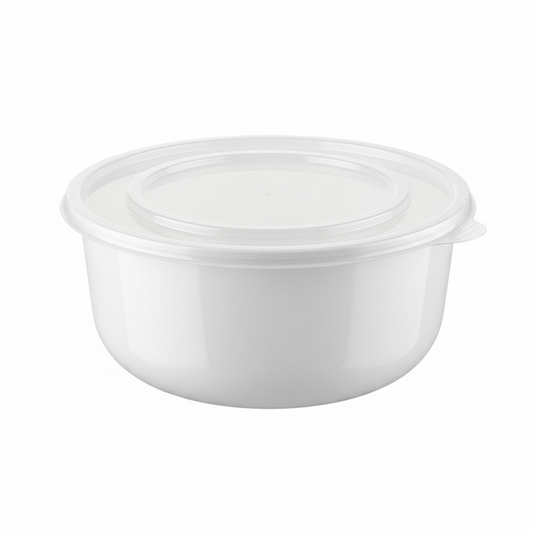Round white PLA food container 1200ml with transparent lid
