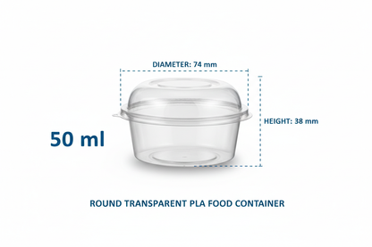 Size guide round transparent 50ml PLA container
