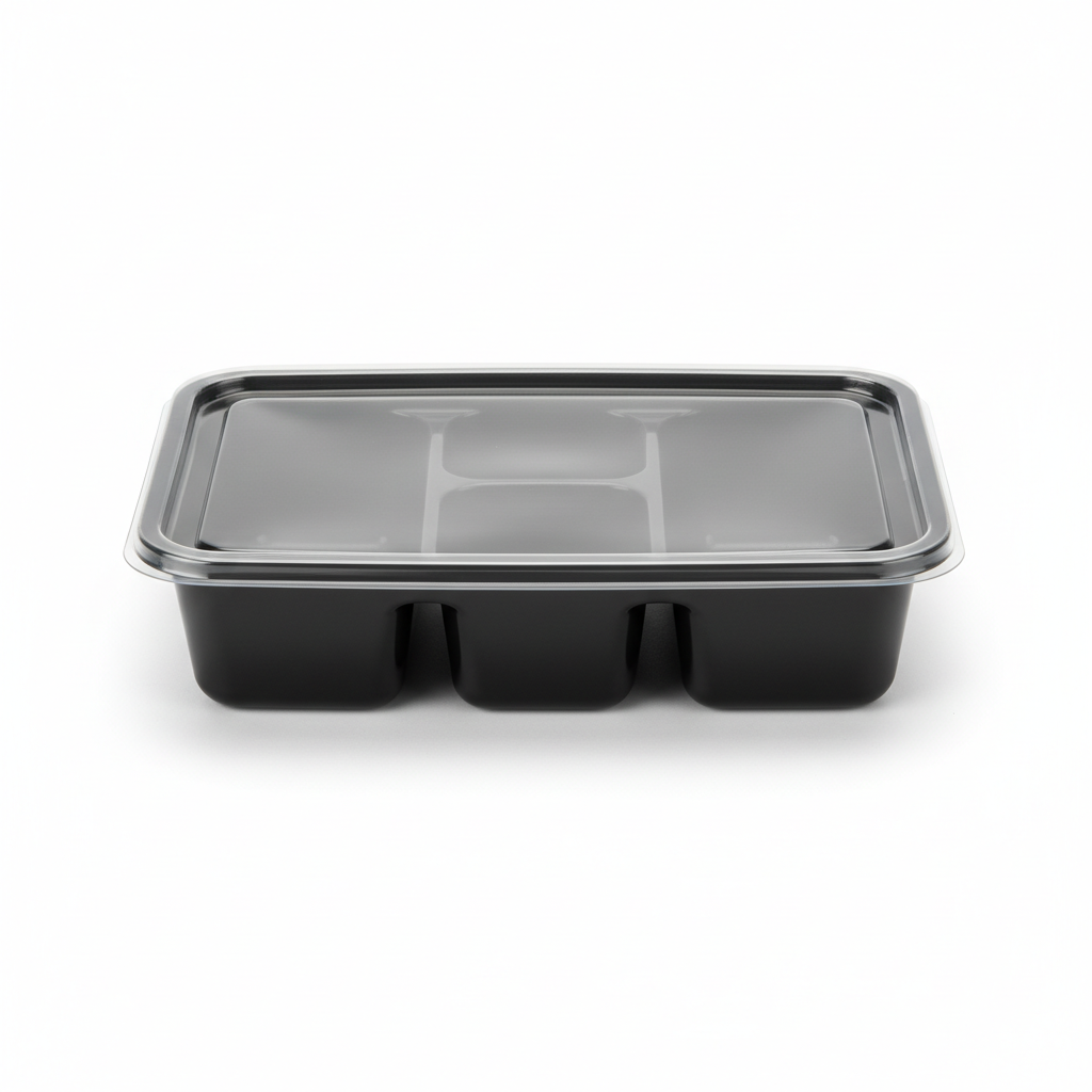 Black PLA 3 compartment container front view
