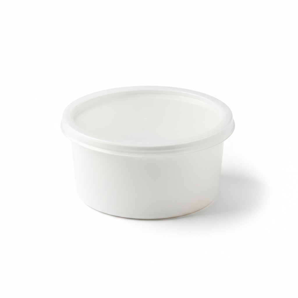 Round white PLA food container 100ml with transparent lid