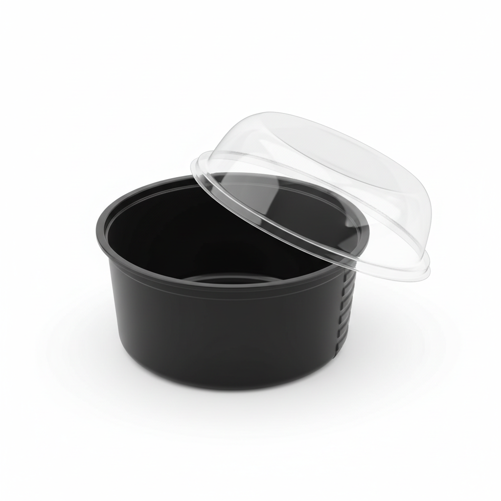 Black 100ml PLA container transparent lid open