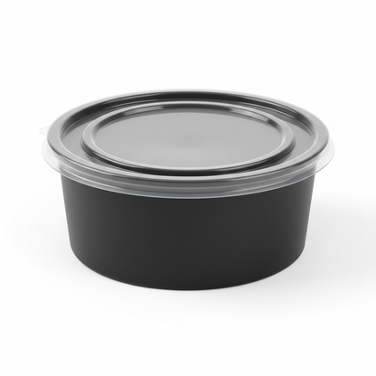 Round black PLA food container 300ml with transparent lid